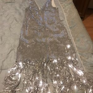 a. Peach silver sequined flapper girl costume dress